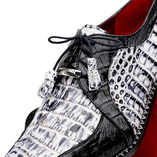 Marco Di Milano Caribe Men's Shoes Newspaper & Black Exotic Hornback Crocodile Skin Derby Oxfords (MDM1007)-AmbrogioShoes