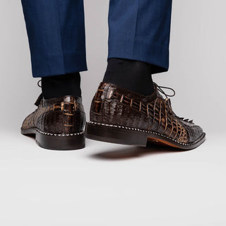 Marco Di Milano Caribe Men's Shoes Orix & Brown Exotic Hornback Crocodile Skin Derby Oxfords (MDM1006)-AmbrogioShoes