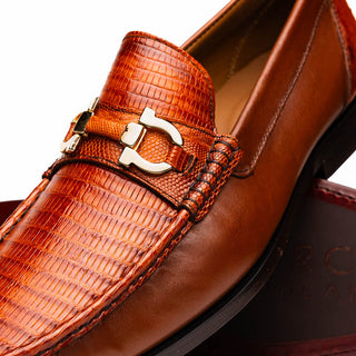 Marco Di Milano Enzo Men's Shoes Cognac Genuine Lizard / Calf-Skin Leather Moccasin Horsebit Loafers (MDM1137)-AmbrogioShoes