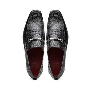 Marco Di Milano Fabro Men's Shoes Black Exotic Crocodile Horsebit Loafers (MDM1024)-AmbrogioShoes