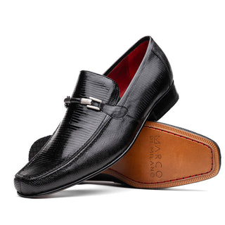 Marco Di Milano Fabro Men's Shoes Black Exotic Lizard Horsebit Loafers (MDM1079)-AmbrogioShoes
