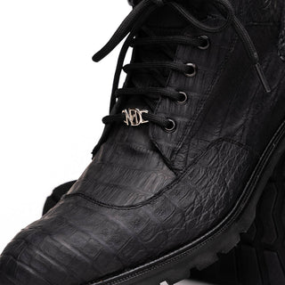 Marco Di Milano Leoni Men's Shoes Oil Black Genuine Caiman Crocodile Rugged Boots (MDM1140)-AmbrogioShoes