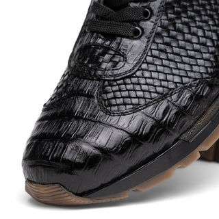 Marco Di Milano Roma Men's Shoes Black Genuine Caiman Crocodile / Woven Leather Fashion Sneakers (MDM1149)-AmbrogioShoes