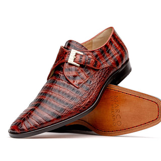 Marco Di Milano Rovigo Men's Shoes Cognac Exotic Crocodile Skin Single Monk-Strap Loafers (MDM1002)-AmbrogioShoes