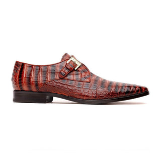 Marco Di Milano Rovigo Men's Shoes Cognac Exotic Crocodile Skin Single Monk-Strap Loafers (MDM1002)-AmbrogioShoes
