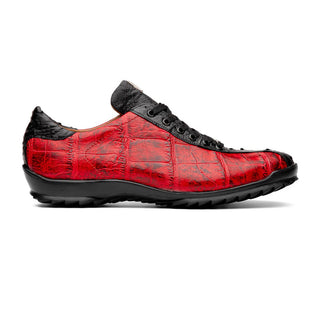 Marco Di Milano Saulo Men's Shoes Black & Red Exotic Ostich / Alligator Casual Sneakers (MDM1042)-AmbrogioShoes