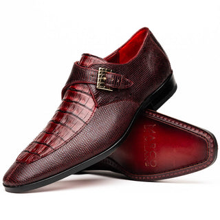 Marco Di Milano Toluca Wine / Burgundy Monk Strap Lizard & Crocodile Shoes (MDM1126)-AmbrogioShoes