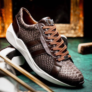 Marco Di Milano Verona Men's Shoes Brown Python / Calfskin Fashion Sneakers (MDM1161)-AmbrogioShoes