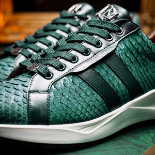 Marco Di Milano Verona Men's Shoes Green Python / Calfskin Fashion Sneakers (MDM1159)-AmbrogioShoes