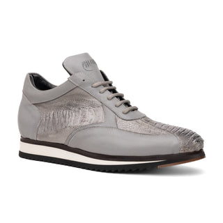 Mauri Bolt M770/4 Men's Shoes Light Gray Exotic Ostrich Leg / Nappa Leather Casual Sneakers (MA5627)-AmbrogioShoes