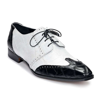 Mauri Shoes Exotic Skin Men's Body Alligator Black & White Oxfords 3053 (MA4903)-AmbrogioShoes