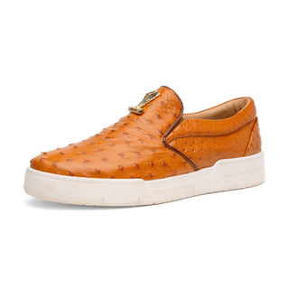 Mauri Posh 8419/1 Men's Shoes Light Rust Exotic Ostrich Slip-On Sneakers (MA5617)-AmbrogioShoes
