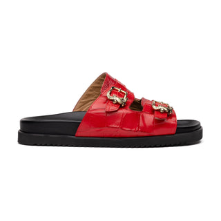 Mauri Reef 5199 Men's Shoes Red Exotic Alligator / Ostrich Leg Slip-on Sandals (MA5605)-AmbrogioShoes