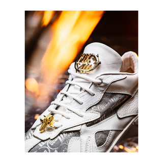 Mauri Sonic 8464/2 Men's Shoes Acre & White Exotic Crocodile / Nappa Leather / Fabric Casual Bubble Sneakers (MA5618)-AmbrogioShoes