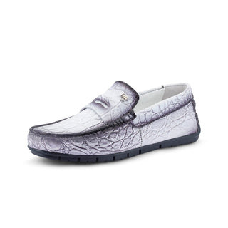 Mauri Sprinter 3517/1 Men's Shoes White with "Dirty" Black Finish Exotic Alligator Driver Moccasins Loafers (MA5528)-AmbrogioShoes