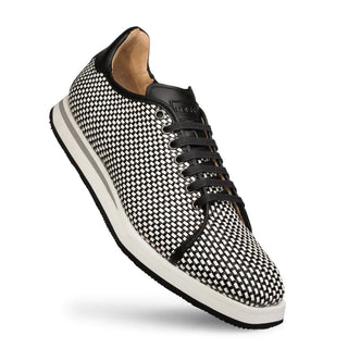 Mezlan A20301 Men's Shoes Black & White Woven / Calf-Skin Leather Sport/Casual Derby Sneakers (MZS3479)-AmbrogioShoes