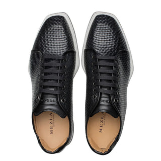 Mezlan A20301 Men's Shoes Black Woven / Calf-Skin Leather Sport/Casual Derby Sneakers (MZS3522)-AmbrogioShoes
