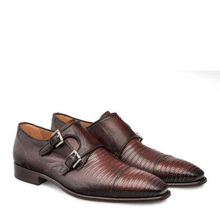 Mezlan Men's Shoes Cognac Exotic Lizard-Skin Cap-Toe Monk-Straps Loafers 4591-L (MZ3195)-AmbrogioShoes