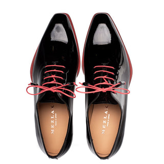 Mezlan Dietro 2 Men's Shoes Black Patent Leather Asymmetrical Oxfords (MZ3702)-AmbrogioShoes