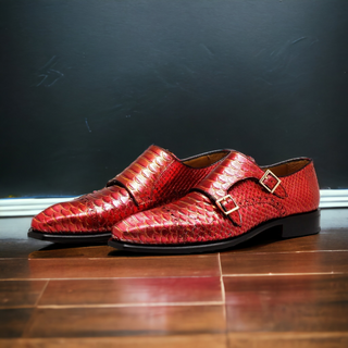 Mister Cardo 40418 Men's Shoes Red Snake Print Monk-Straps Loafers (MIS1127)-AmbrogioShoes