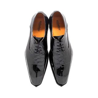 Mister Osor 40179 Men's Shoes Black Crocodile Print Leather Derby Oxfords (MIS1141)-AmbrogioShoes