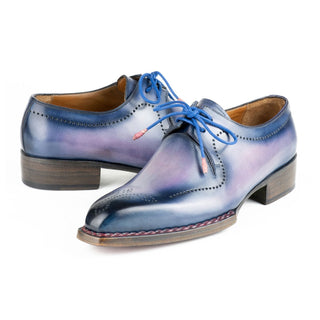Paul Parkman 599F67 Men's Shoes Pink & Navy Calf-Skin Leather Hand-Welted Derby Oxfords (PM6423)-AmbrogioShoes