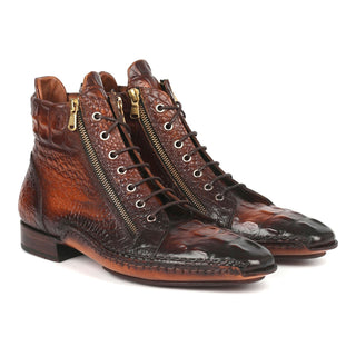 Paul Parkman 88APK87 Men's Shoes Brown Crocodile Print Leather Zipper Boots (PM6339)-AmbrogioShoes