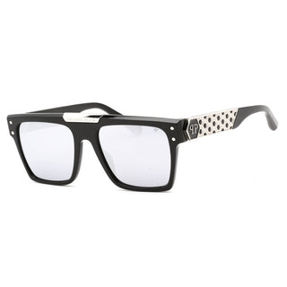Philipp Plein SPP080 Sunglasses Shiny Black Silver / Smoke Mirror Silver Women's-AmbrogioShoes