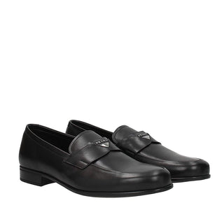 Prada 2DC179-ASK Men's Shoes Black Calf-Skin Leather Penny Loafers (PRM1040)-AmbrogioShoes