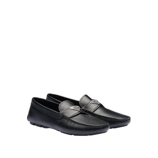 Prada 2DD164-3E0N Men's Shoes Black Saffiano Leather Moccasin Loafers (PRM1005)-AmbrogioShoes