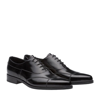 Prada 2EA149-P39 Men's Shoes Black Brushed Calf-Skin Leather Cap-Toe Oxfords (PRM1030)-AmbrogioShoes