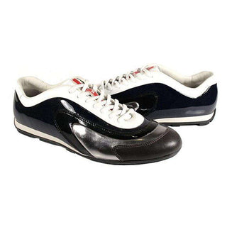 Prada Sports Mens Shoes White Silver and Navy Sneakers 4E1890 (PRM34)-AmbrogioShoes