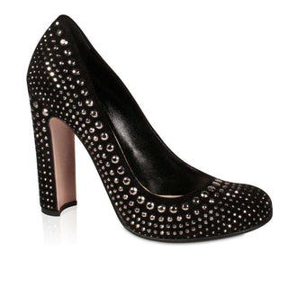 Prada Women's Designer Black High-Heel Pumps Studded Suede Shoes (prw82)-AmbrogioShoes