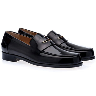 SUPERGLAMOUROUS Balmoral Men's Shoes Black Polished Leather Penny Loafers (SPGM1129)-AmbrogioShoes