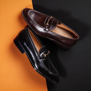 SUPERGLAMOUROUS Elmoro Vitnage Men's Shoes Black Calf-Skin Leather Horsebit Loafers (SPGM1300)-AmbrogioShoes