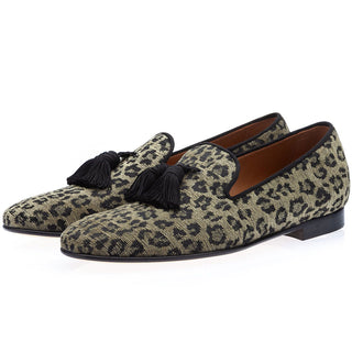 SUPERGLAMOUROUS Louis Mowgli Men's Shoes Green Jacquard Fabric Slip-on Tassels Loafers (SPGM1310)-AmbrogioShoes