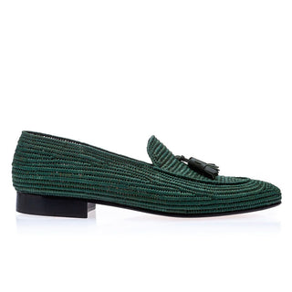 SUPERGLAMOUROUS Melilla Rafia Men's Shoes Green Fabric Tassel Loafers (SPGM1279)-AmbrogioShoes