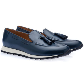 SUPERGLAMOUROUS Men's Shoes Navy Philippe Nappa Calf-Skin Leather Active Sneakers (SPGM1185)-AmbrogioShoes