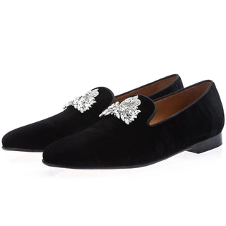 SUPERGLAMOUROUS Raoulux Wrinkle Men's Shoes Black Distressed Velvet Slipper Loafers (SPGM1274)-AmbrogioShoes