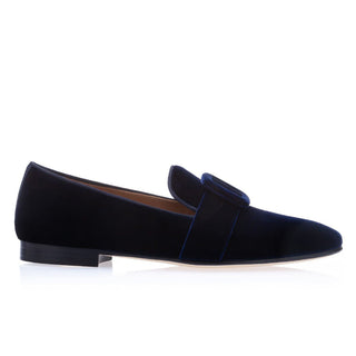 SUPERGLAMOUROUS Savoy Men's Shoes Navy Velour Velvet Slipper Loafers (SPGM1308)-AmbrogioShoes