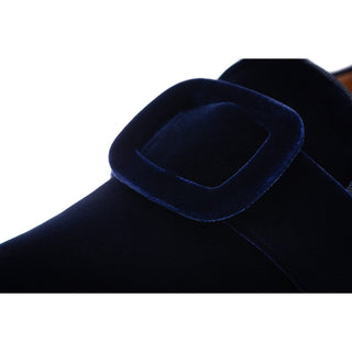 SUPERGLAMOUROUS Savoy Men's Shoes Navy Velour Velvet Slipper Loafers (SPGM1308)-AmbrogioShoes