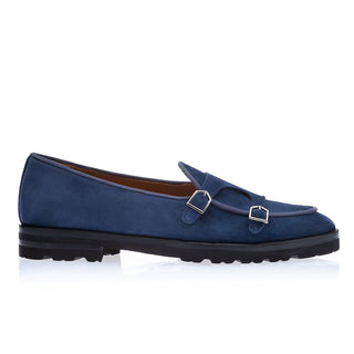 SUPERGLAMOUROUS TANGERINE 7.1 Men's Shoes Blue Blue Leather Double Monk Skate Sneakers (SPGM1297)-AmbrogioShoes