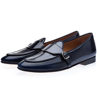 SUPERGLAMOUROUS Tangerine 15.1 Men's Shoes Navy Polished Calf-Skin Leather Belgian Loafers (SPGM1317)-AmbrogioShoes