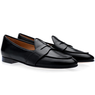 SUPERGLAMOUROUS Tangerine 9 Toledo Men's Shoes Black Hand-Painted Leather Belgian Loafers (SPGM1149)-AmbrogioShoes