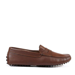 Tods Mens Shoes Gommini Driving Textured leather Loafers Brown (TDM22)-AmbrogioShoes