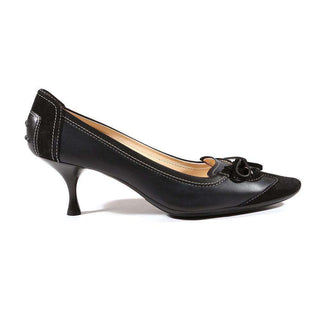 Tod's Women's Shoes Black Designer Leather Low Heel Pumps (TDW13)-AmbrogioShoes