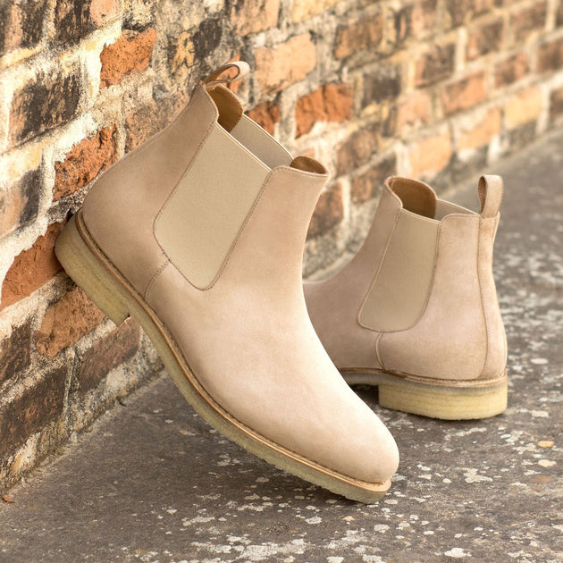 Ambrogio Bespoke Handmade Custom Shoes Taupe Beige Suede Leather Chelsea Boots (AMB1796) – Dellamoda