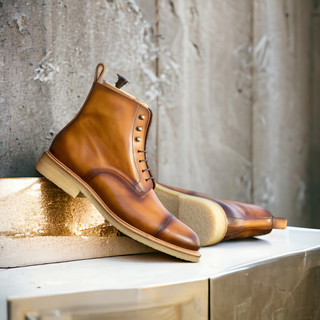 Ambrogio Bespoke Men's Shoes Cognac Calf-Skin Leather Jumper Boots (AMB2499)-AmbrogioShoes