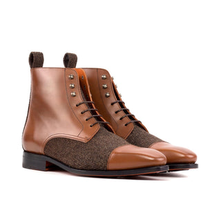 Ambrogio Bespoke Men's Shoes Medium Brown & Gray Fabric / Calf-Skin Leather Jumper Boots (AMB2500)-AmbrogioShoes
