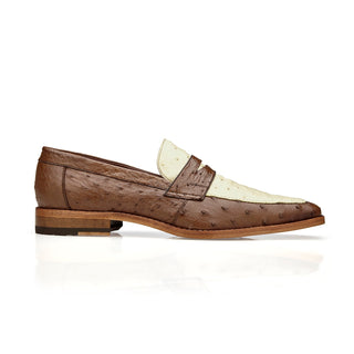 Belvedere Espada 02440 Men's Shoes Tabacco & Cream Exotic Genuine Ostrich Split-Toe Penny Loafers (BV3155)-AmbrogioShoes